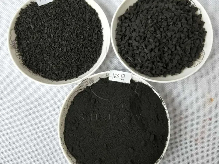 recycled rubber of different sizes