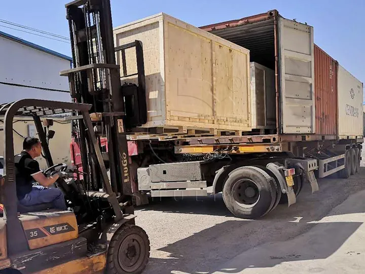 waste cloth cutting machine loaded for shipping